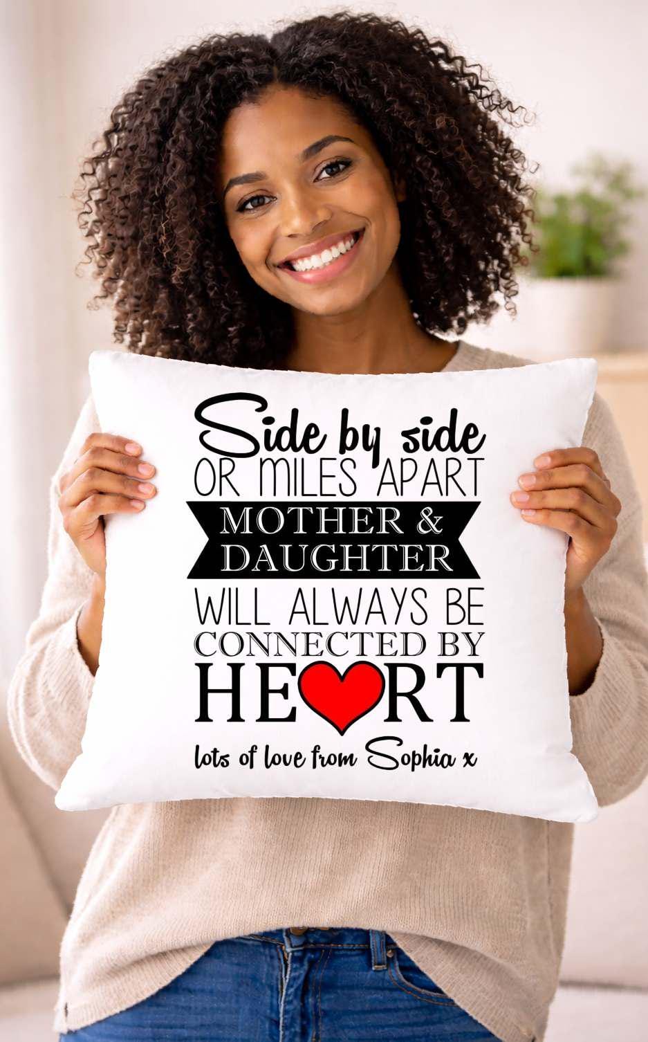mother daughter, side by side, personalised cushion cover mother daughter, side by side, personalised cushion cover