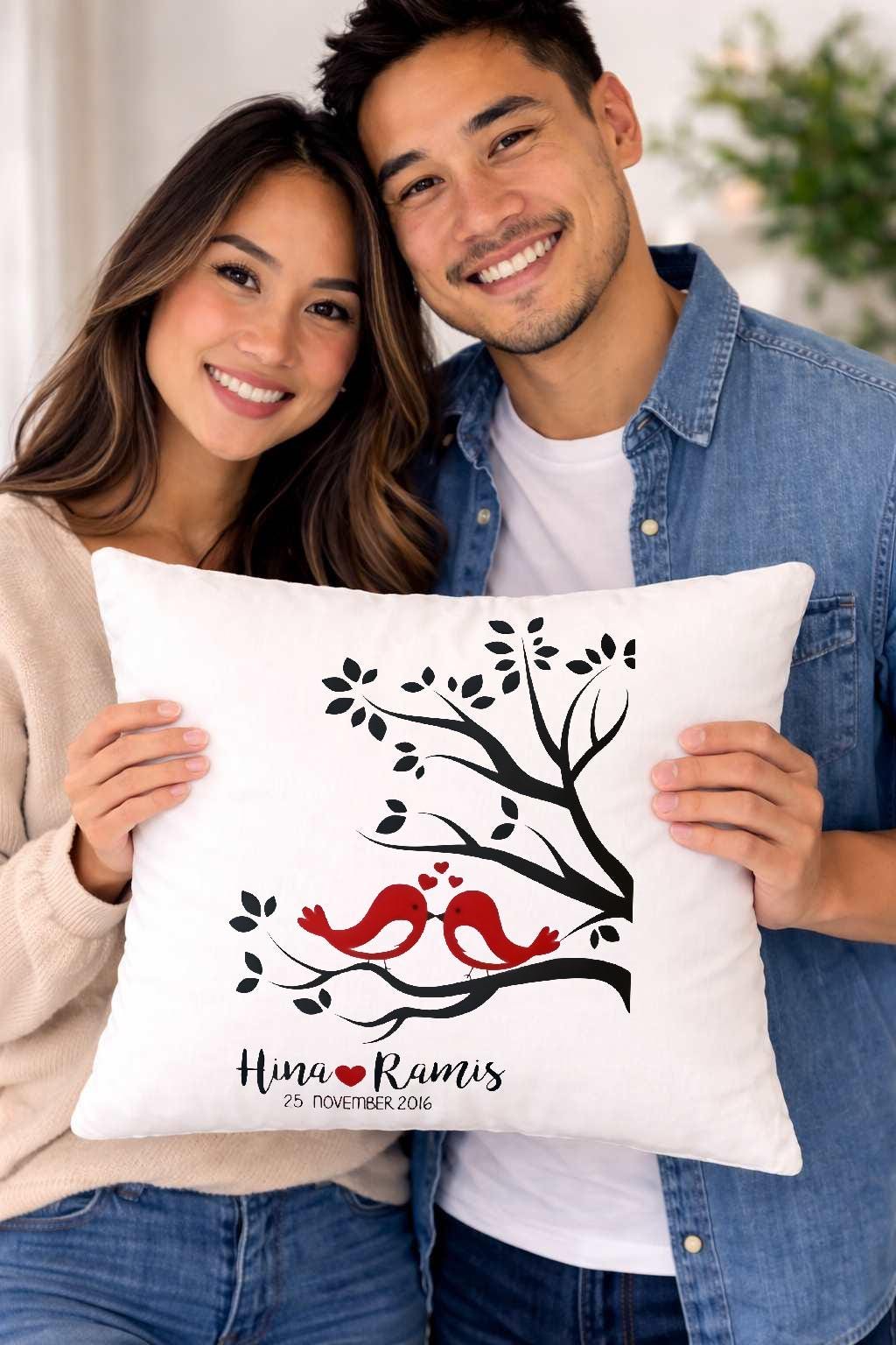 couple lovebirds, personalised cushion cover couple lovebirds, personalised cushion cover