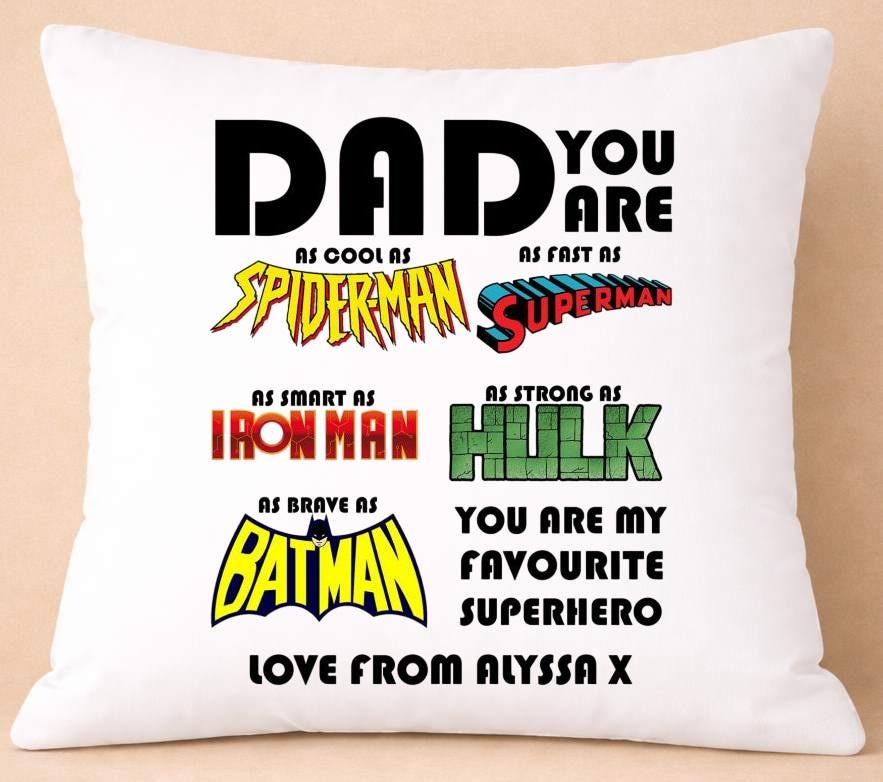 dad superhero, personalised cushion cover dad superhero, personalised cushion cover