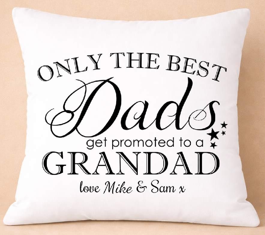 dad promoted to grandad, personalised cushion cover dad promoted to grandad, personalised cushion cover