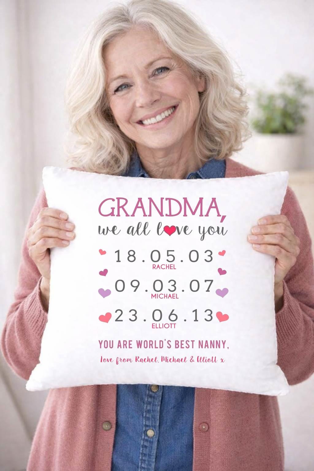grandma, we love you, personalised cushion cover grandma, we love you, personalised cushion cover