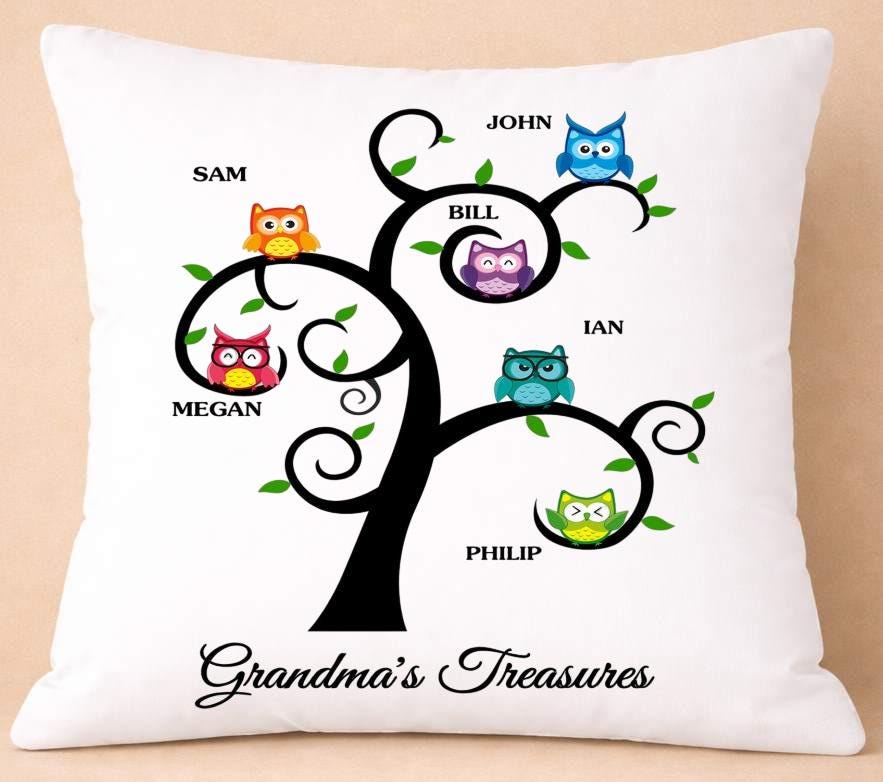 owl family tree, personalised cushion cover owl family tree, personalised cushion cover