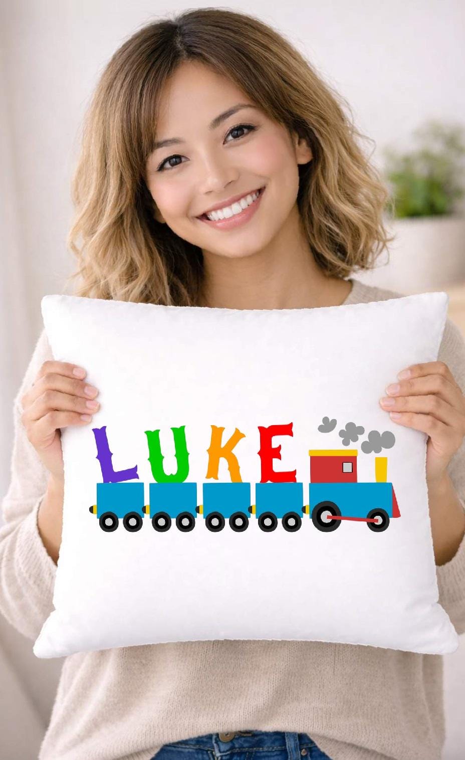train name, personalised cushion cover train name, personalised cushion cover