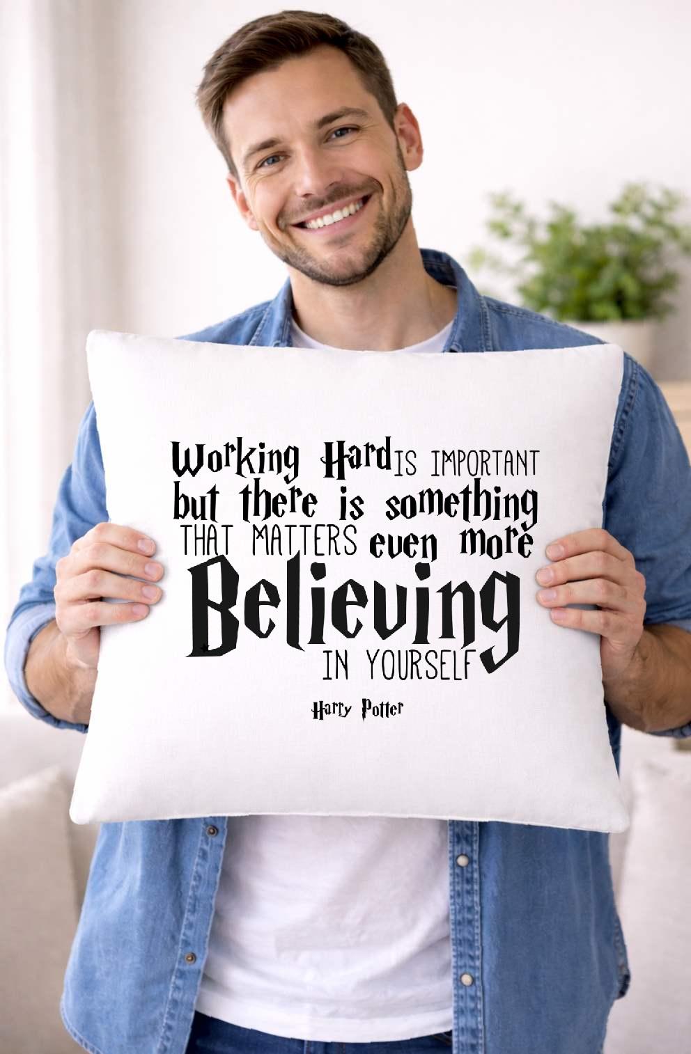 harry potter, working hard, quote cushion cover harry potter, working hard, quote cushion cover