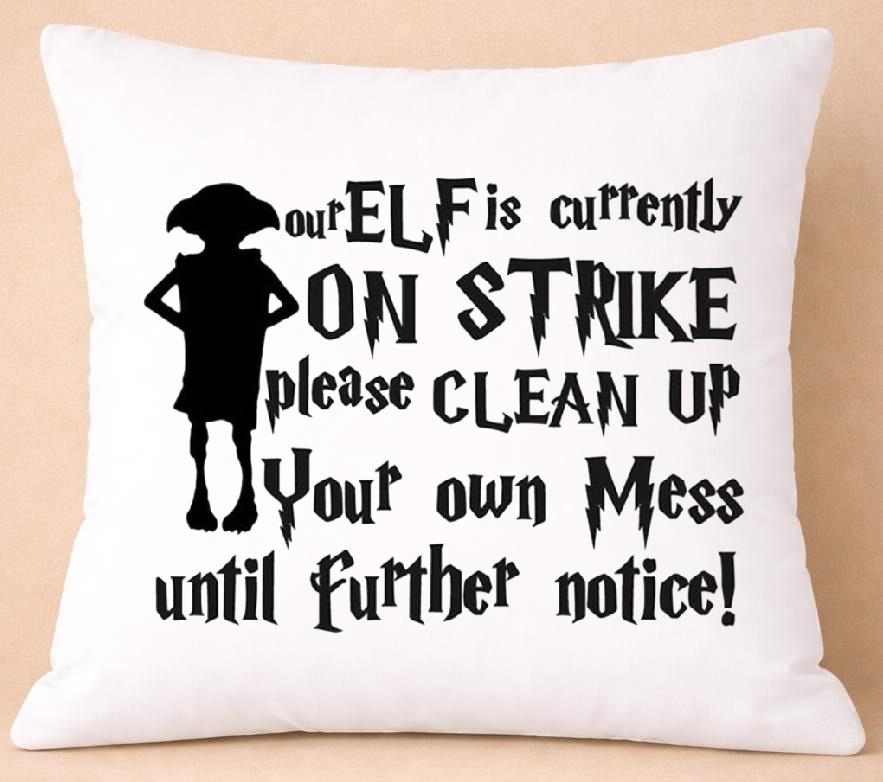 elf on strike, quote cushion cover elf on strike, quote cushion cover