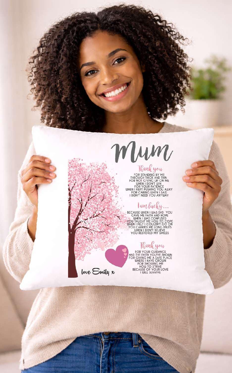 mum, thank you, personalised cushion cover mum, thank you, personalised cushion cover