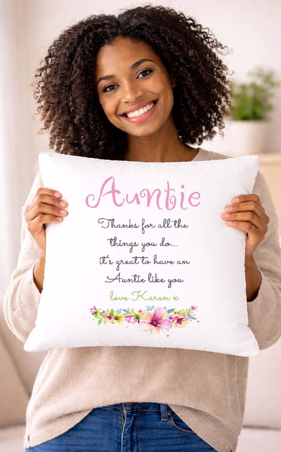 auntie, thanks, personalised cushion cover auntie, thanks, personalised cushion cover