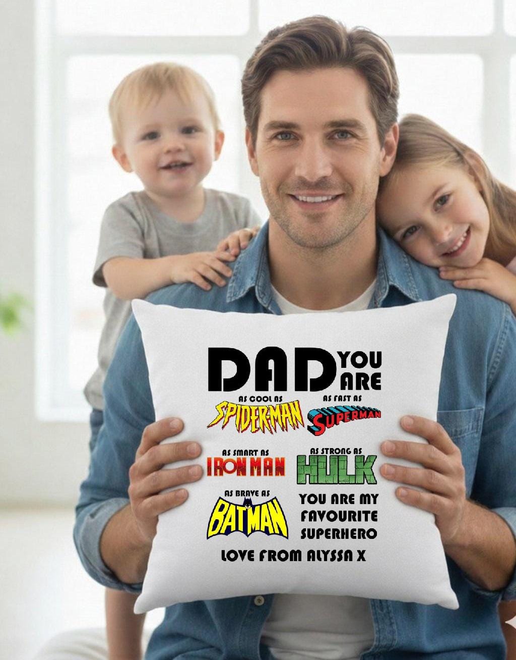 dad superhero, personalised cushion cover dad superhero, personalised cushion cover