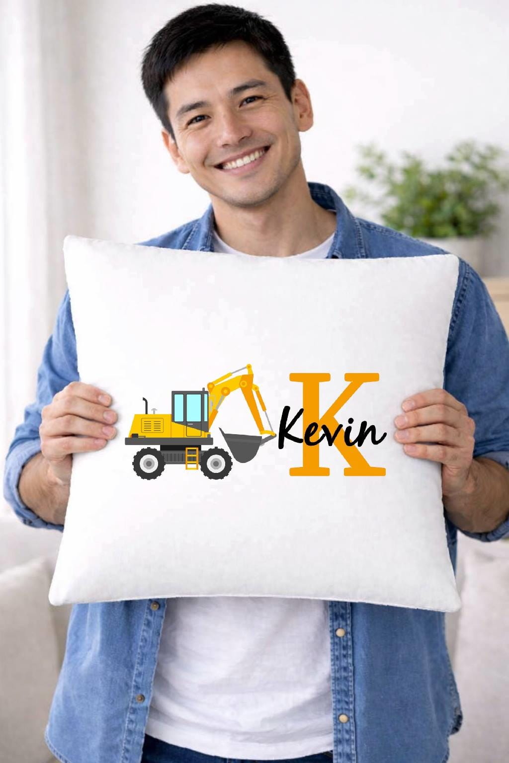 digger name, personalised cushion cover digger name, personalised cushion cover