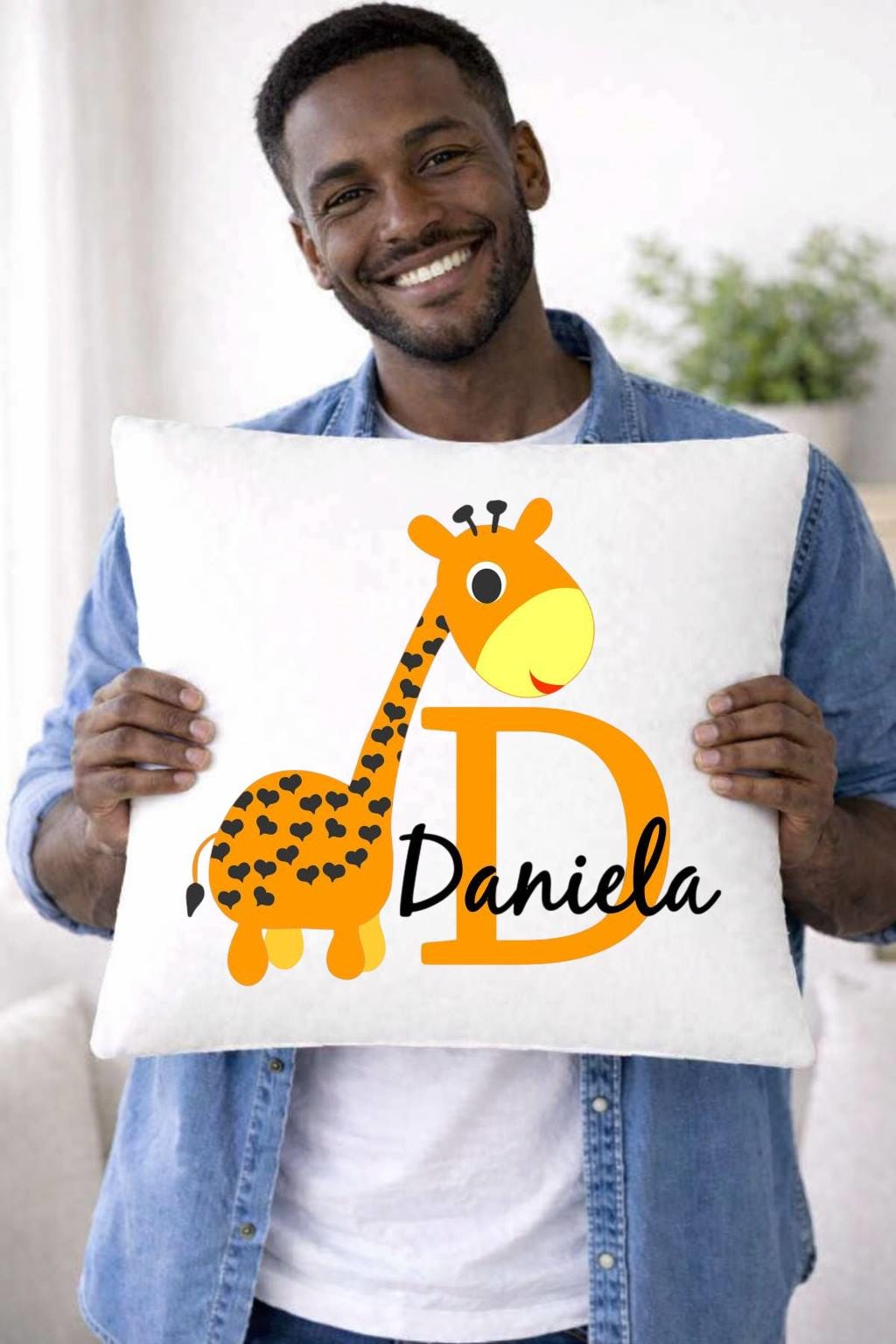 giraffe, name, initial, personalised cushion cover giraffe, name, initial, personalised cushion cover