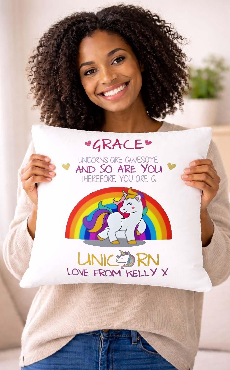 unicorn, name, personalised cushion cover unicorn, name, personalised cushion cover