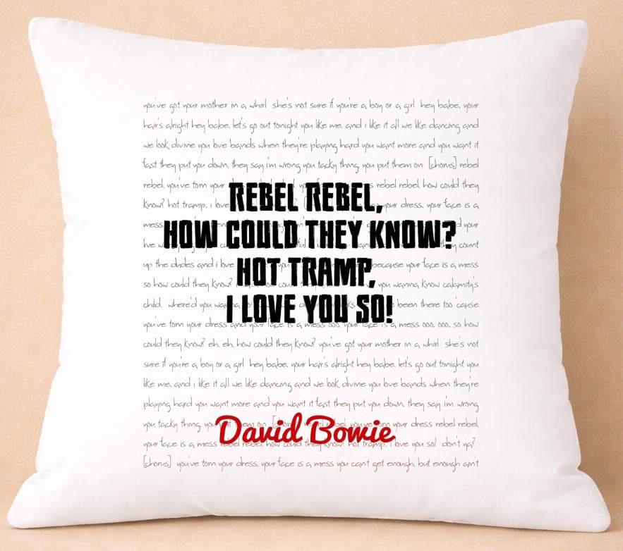 david bowie, rebel rebel, lyrics cushion cover david bowie, rebel rebel, lyrics cushion cover