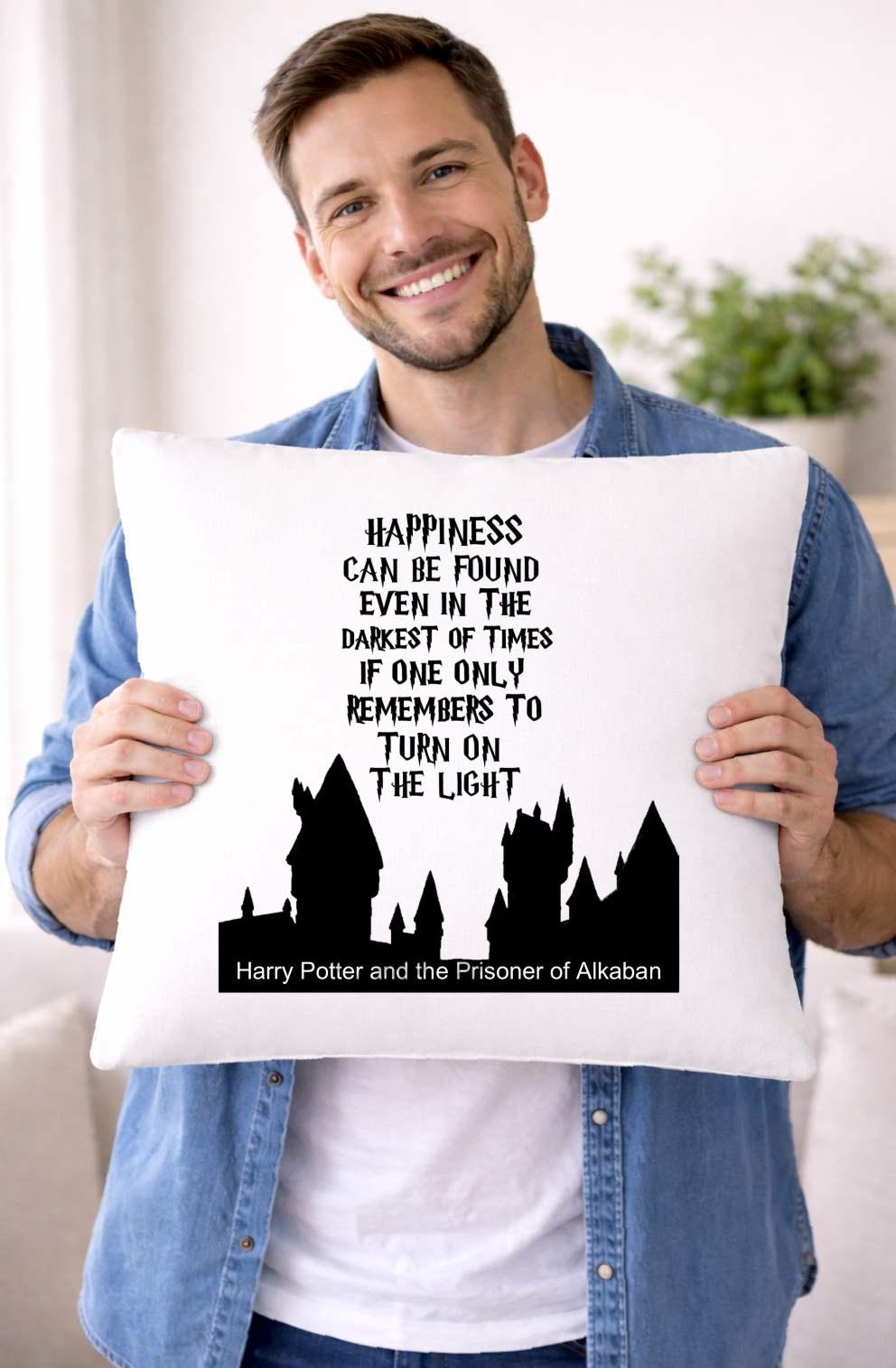 harry potter, azkaban, happiness, quote cushion cover harry potter, azkaban, happiness, quote cushion cover