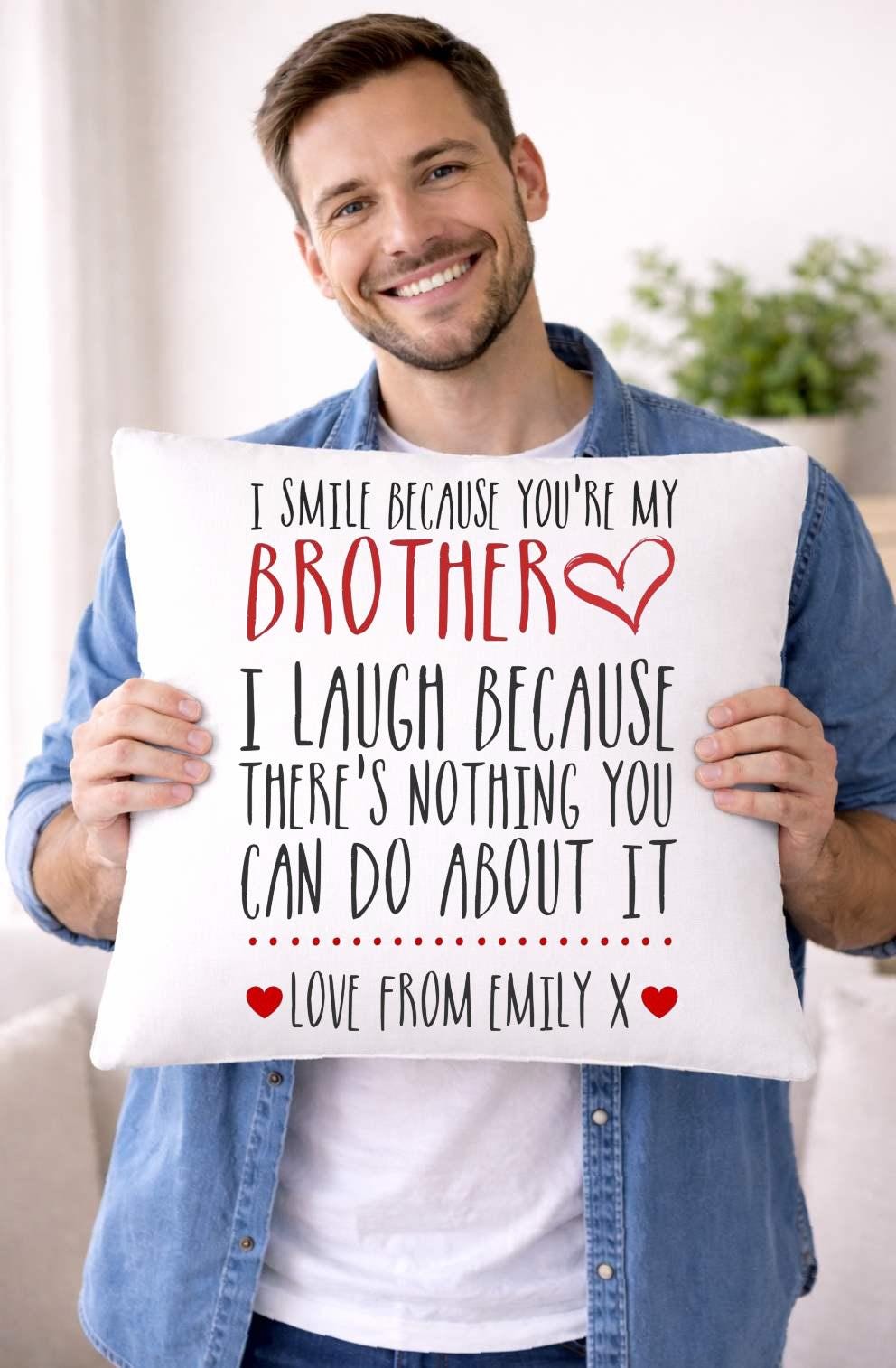 brother smile, personalised cushion cover brother smile, personalised cushion cover